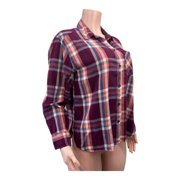 Time and Tru Women Flannel Button Down Shirt SZ M Classic Coloful Plaid Cotton - Picture 13 of 16